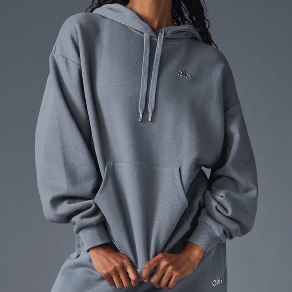 Grey Hoodie Alo Yoga Distressed Hooded Sweatshirt Alo Yoga